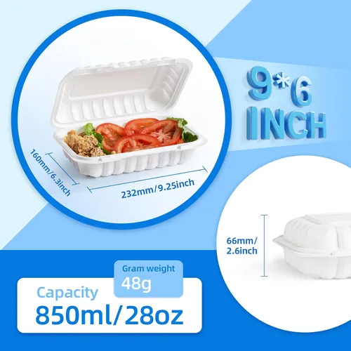 Miniatura 3 de YANGRUI Contenedores para Alimentos de 9 x 6 pulgadas, 28 onzas, paquete de 50 unidades – Envuelto en Plástico PP Relleno de Minerales Libre de BPA