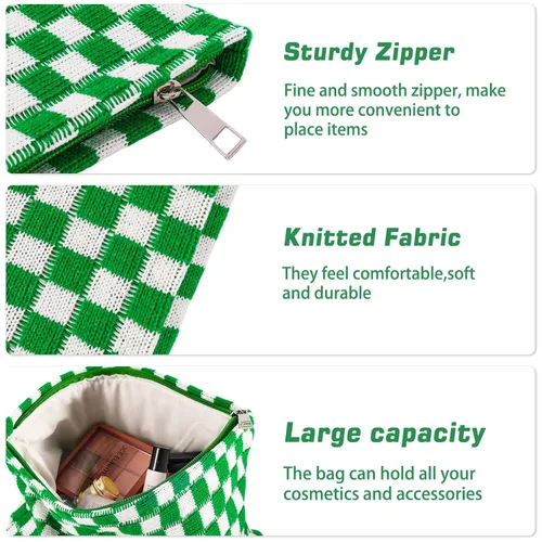 Miniatura 5 de ZLFSRQ Bolsa de maquillaje a cuadros para mujer, grande y pequeña, juego de bolsa de cosméticos a cuadros, bolsas de aseo de viaje, linda bolsa