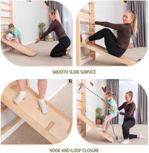 Miniatura 2 de Barras de pared de escalera sueca con barra de dominadas para niños y adultos, barras de madera para gimnasio en casa con anillos de gimnasia