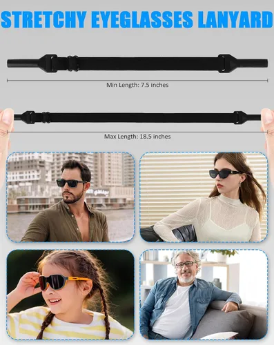 Miniatura 3 de BILIONE Correa de vidrio sin cola para gafas, cordón para lentes de sol para hombres y mujeres, soportes ajustables para gafas alrededor del cuello