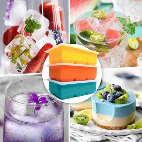 Miniatura 2 de Excnorm Bandejas de silicona para cubitos de hielo, paquete de 3, moldes de silicona para cubitos de hielo de gran tamaño con tapa extraíble a