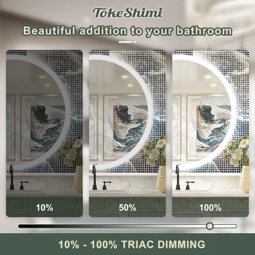 Miniatura 4 de TokeShimi Espejo redondo LED de 40 pulgadas, espejo iluminado para baño, grande, regulable, montado en la pared, espejo circular antivaho