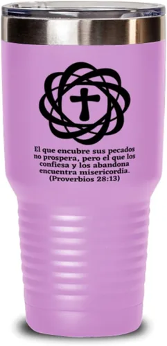 Regalo religioso en español para hombre o mujer taza de café para bautizo, primera comunión, confirmación, matrimonio - Vaso de Vino color lila 30oz