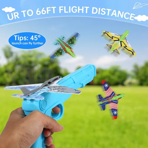 Miniatura 2 de Manmel Paquete de 12 lanzadores de aviones para niños, 2 lanzadores y 10 planeadores de espuma, juguetes voladores para interiores y exteriores