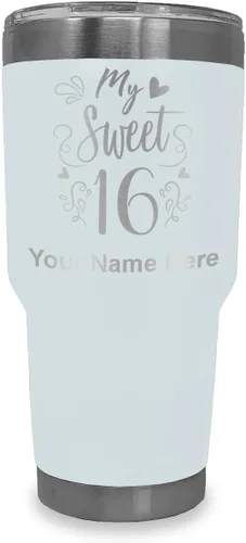 Miniatura 8 de LaserGram Taza aislada al vacío de 20 onzas, My Sweet 16, grabado personalizado incluido (gris)