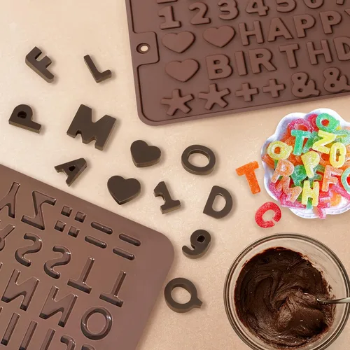 Miniatura 6 de Moldes de silicona para letras y números de chocolate con símbolos de decoración de pasteles de feliz cumpleaños, 2