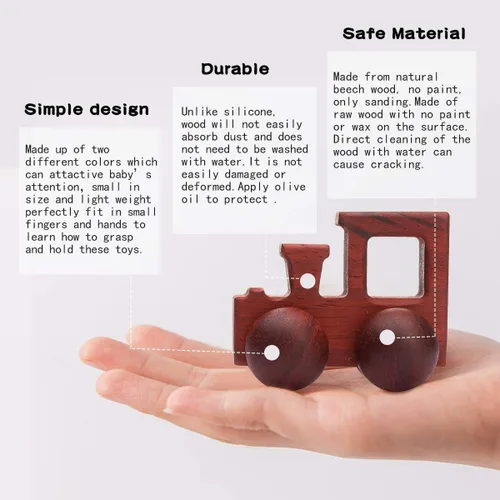 Miniatura 6 de 2 piezas de sonajero de madera orgánica coches de madera de empuje juguetes Montessori educativos de madera natural juguetes inspirados bebé recién