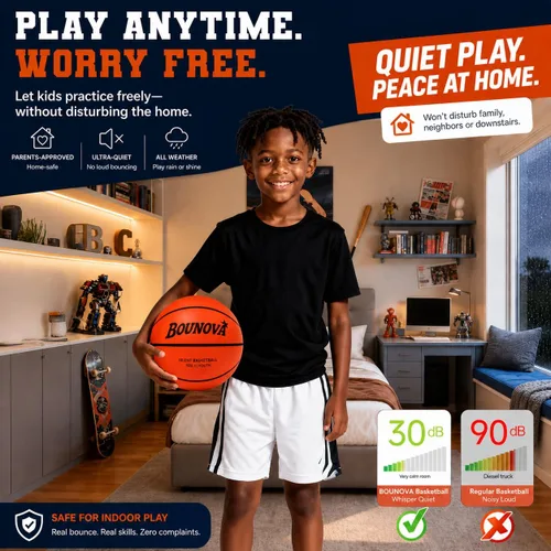 Miniatura 2 de BOUNOVA Silent Basketball Real Feel Powerful Bounce Elegant Gift Box Packaging Pro-Grade PU Foam Indoor Basketballs for Quiet Dribbling &