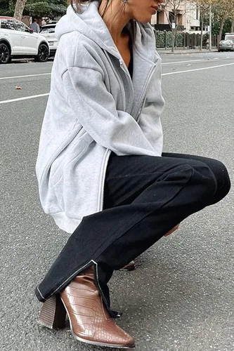 Miniatura 5 de EFAN - Sudaderas con capucha para mujer chaqueta oversized para otoño sudaderas informales con cordón cremallera Y2K y bolsillo