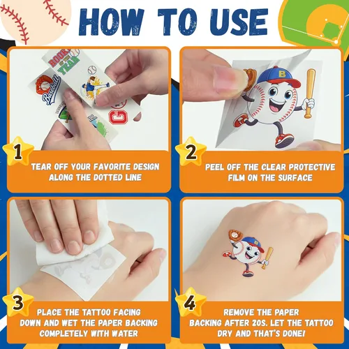 Miniatura 9 de 96 calcomanías de tatuajes temporales de béisbol, regalos de fiesta de cumpleaños de béisbol, decoración de fiesta de cumpleaños temática deportiva