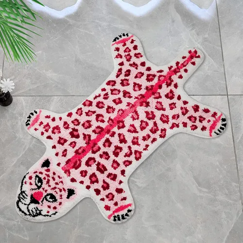 Alfombra con estampado de leopardo, tapete de baño de leopardo rosa para baño, tapete de puerta de guepardo y tigre, antideslizante, tapete Rosa