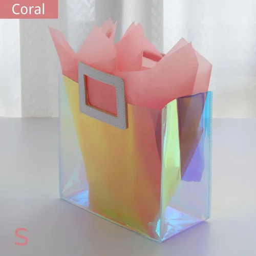 Miniatura 3 de VUOJUR 1 bolsa de regalo reutilizable S de 8.3 pulgadas y 1 M de 11 pulgadas con papel de seda, coral y orquídea