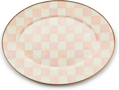 Miniatura 14 de MACKENZIE-CHILDS Bandeja Ovalada de Esmalte, Plato de Servir para Entretenimiento, Pequeño, Cuadros Cortesanos en Blanco y Negro