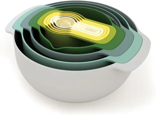 Miniatura 9 de Joseph Joseph Nest 9 Plus - Juego compacto de preparación de alimentos de 9 piezas con tazones para mezclar, tazas medidoras, tamiz y colador