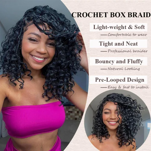 Miniatura 5 de Goddess Box Braids 1B3330 - Trenzas de ganchillo bohemias de 10 pulgadas para mujeres negras, paquete de 7 paquetes de trenzas bohemias preenlazadas