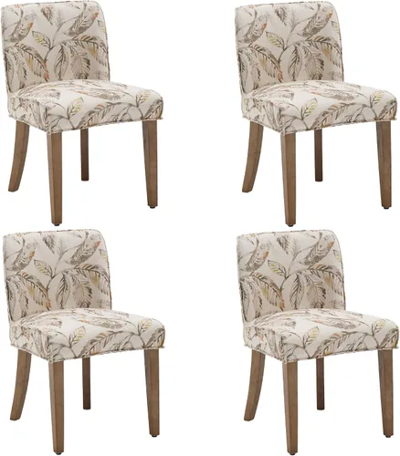 Miniatura 9 de chairus Juego de 4 sillas de comedor de granja, cómodas sillas de cocina tapizadas de tela de lino, sillas de comedor de madera marrón nogal