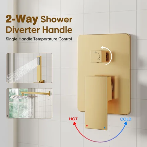 Miniatura 5 de ESNBIA - Sistema de regadera, estilo lluvia de 12 pulgadas para baño con juego combinado de mano, sistema dual de alta presión montado en la pared