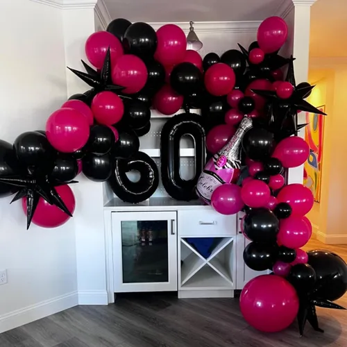 Miniatura 6 de Globos de estrella negra, 12 unidades, globos de explosión de estrella de aluminio de 27/22 pulgadas, globo de cono de Mylar de espiga grande