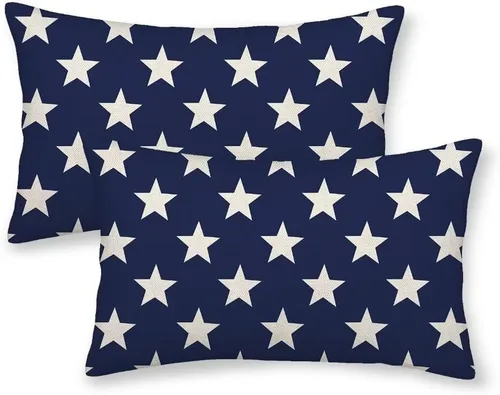 Miniatura 33 de Juego de 2 fundas de almohada decorativas para el 4 de julio, 16 x 16 pulgadas, diseño patriótico de estrellas azul marino del Día