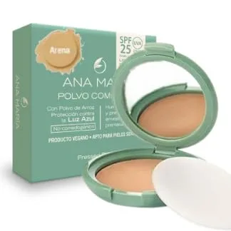 Ana Maria Maquillaje Cosmeticos | Polvo Facial Compacto Arroz Aloe Vera FPS 20 UVA | Polvo prensado de maquillaje SPF 20 0.5oz-14gr (Arena | Arena