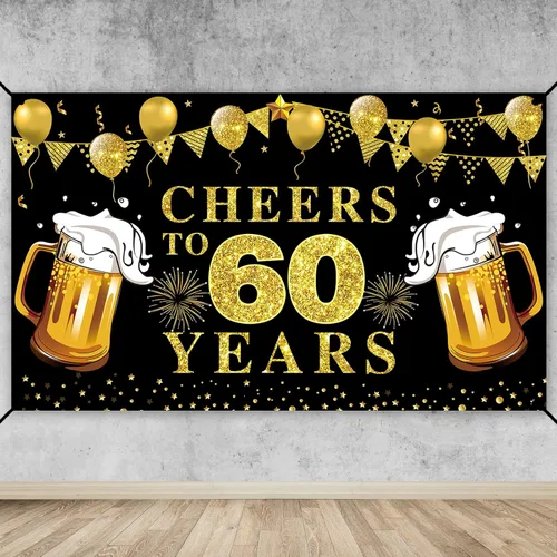 Miniatura 10 de Decoración de pancarta de feliz cumpleaños número 21, suministros de fiesta de telón de fondo de texto en negro y dorado con texto en inglés "Cheers