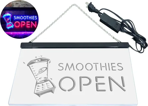 Miniatura 8 de ADVPRO Smoothies Open Shop - Letrero de neón LED de doble color, azul y rojo, 12 x 8.5 pulgadas, st6s32-i0264-br