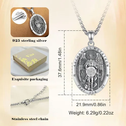 Miniatura 120 de Vito Collar de plata de ley 925 para mujeres y hombres, San Benito, crucifijo, Caravaca, San Cristóbal, San Judas, medalla patronal, amuleto