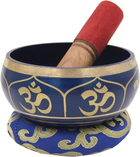 Miniatura 8 de DharmaObjects - cuenco para cantar el Om de la paz, para meditación relajante de yoga. Juego de almohadilla de seda, juego de martillo de Negro