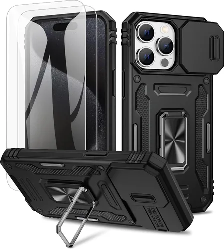 Miniatura 15 de Maxdara Funda para iPhone 14 Pro Max, con cubierta deslizante para cámara y soporte giratorio de 360° integrado y protector de pantalla de vidrio