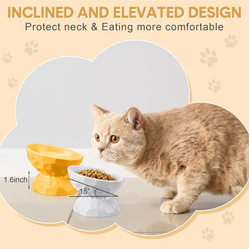 Miniatura 3 de Bokon Tazón elevado de cerámica para gatos de 6.8 onzas, cuenco elevado de comida para mascotas, anti vómitos, comedero elevado para perros y gatos