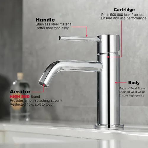 Miniatura 2 de Grifo de baño cromado de un solo agujero, grifo de agua de una sola manija para baño con ensamblaje de drenaje emergente y líneas de suministro