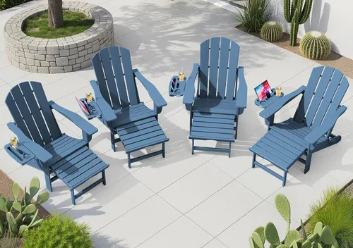 Miniatura 45 de KINGYES Silla Adirondack plegable ajustable con otomana retráctil, silla reclinable Adirondack de polietileno de alta densidad con soporte