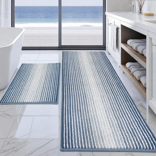 Miniatura 28 de Juegos de Alfombras y Tapetes para Baño, Juego de Alfombra de Baño de Felpilla Gruesa Absorbente de 2 Piezas Antideslizante, Tapetes Suaves