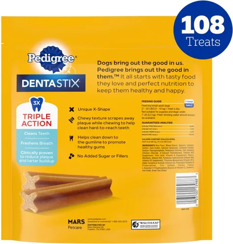 Miniatura 9 de Pedigree Dentastix - Golosinas para perros de raza pequeña y de juguete, originales con pollo real, bolsa de 1.63 libras (108 golosinas)