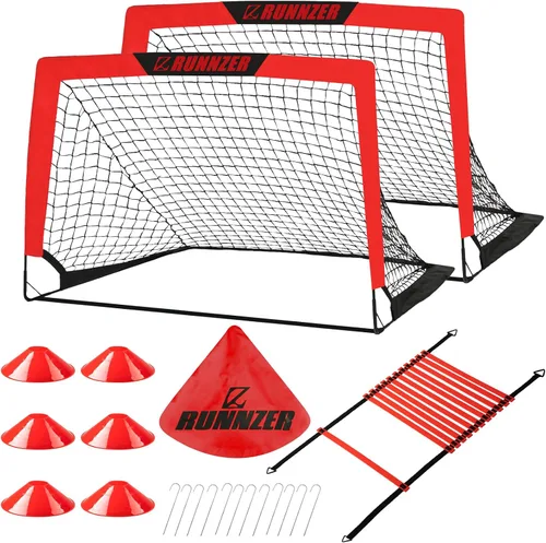 Miniatura 8 de L RUNNZER Portería de fútbol para niños, red de fútbol desplegable para patio trasero, juego de 2 con funda de transporte portátil