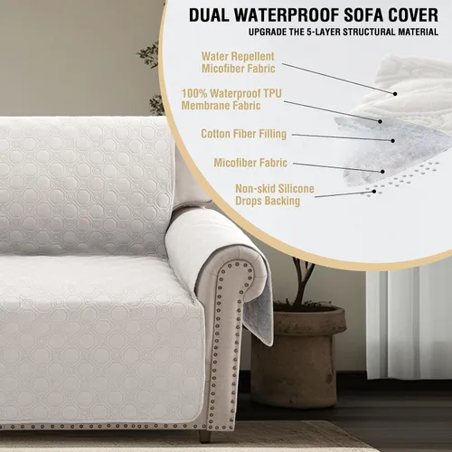 Miniatura 4 de PrinceDeco Funda para Silla y Sofá Impermeable Funda de Sillón Sofá Antideslizante Funda de Sofá Protector de Muebles con Correas Elásticas