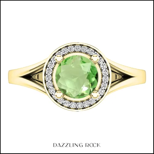 Miniatura 56 de Dazzlingrock Collection Anillo de compromiso redondo de 0.276 in con halo de diamante blanco y vástago dividido para ella en oro macizo de 14