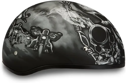 Miniatura 5 de Daytona Helmets - Medio casco de motocicleta con diseño de calavera y huesos cruzados – Aprobado DOT [Gráficos]