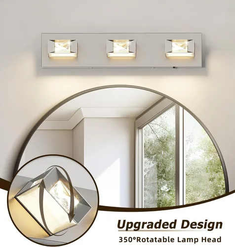 Miniatura 4 de Joossnwell Lámpara de tocador de baño de níquel cepillado con cristal, iluminación LED regulable de 5CCT para baño, sobre espejo