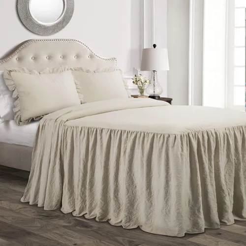 Lush Decor - Juego de colcha con volantes de 3 piezas de lujo, estilo de casa de campo, elegante detalle de volantes, diseño clásico y atemporal,