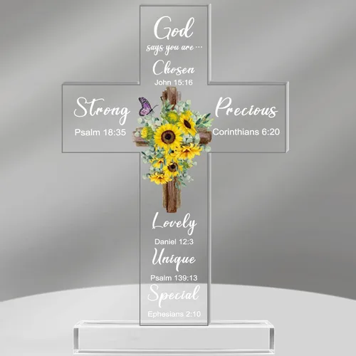 Miniatura 24 de Regalos Cristianos de Acrílico Chunful para Mujer y Hombre Cruz de Jesús Religiosa y Decorativa con Versículos de la Biblia y Oraciones Cruz