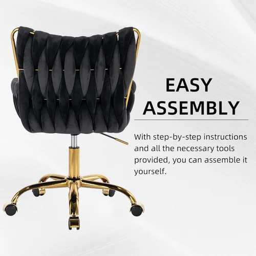 Miniatura 6 de Westice Silla de escritorio de terciopelo, cómoda silla dorada para oficina en casa con respaldo alto tejido a mano, silla giratoria de altura Negro
