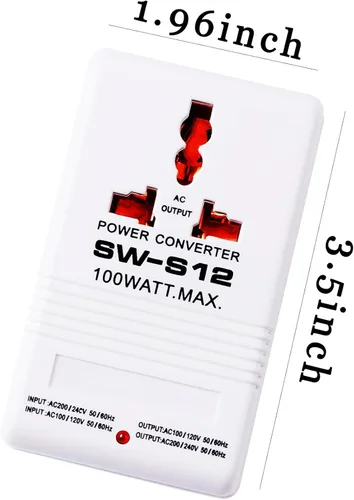 Miniatura 2 de Convertidor de voltaje de alimentación de 110 V a 220 V para subir y bajar transformador de 100 vatios para viajes, color blanco
