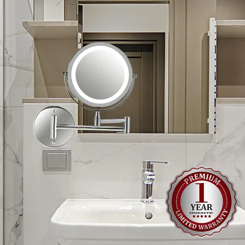 Miniatura 5 de Espejo de maquillaje iluminado OVENTE de 6.8" montado en pared, aumento 1X y 7X, LED doble cara ajustable y redonda, brazo extendible, retráctil