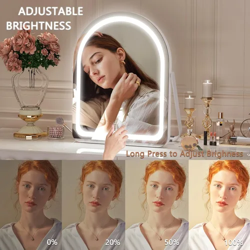 Miniatura 3 de Hasipu Espejo de tocador con luces, espejo de maquillaje LED arqueado de 11 x 14 pulgadas, espejo de maquillaje iluminado con luces, control táctil