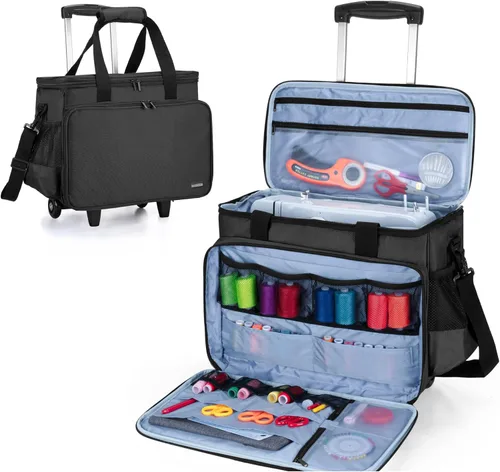LUXJA Estuche para máquina de coser con carrito desmontable y almohadilla inferior extraíble, bolsa rodante que se adapta a la mayoría de las Negro