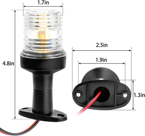 Young Marine - Luz de navegación LED fija para barco, visibilidad de 3 millas náuticas, montaje todo alrededor, 10-24 VDC