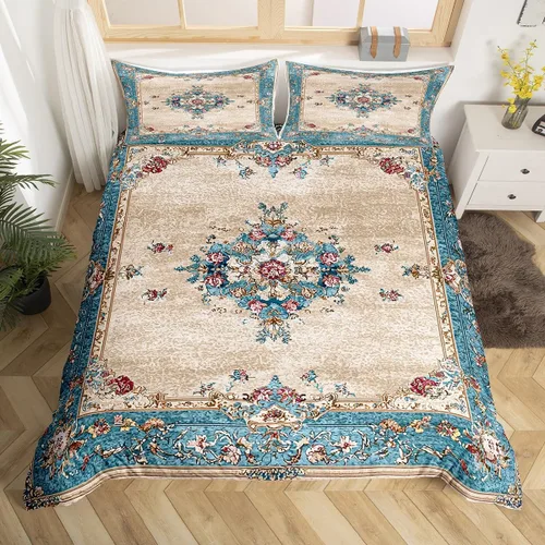 Miniatura 8 de Erosebridal Juego de ropa de cama bohemio individual, funda de edredón de mandala azul verde azulado para hombres y mujeres, funda de edredón retro