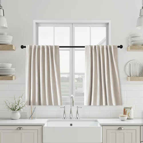 Miniatura 61 de UHITECH - Cortinas opacas beige para sala de estar, cortinas cortas de 35 pulgadas para habitación, cortinas negras para ventanas pequeñas, paneles