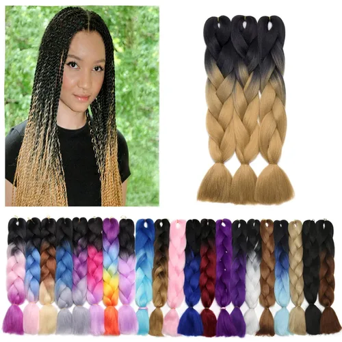 Miniatura 39 de Benehair Extensiones de cabello trenzado ombré de 24 pulgadas, 1 paquete de extensiones de cabello trenzado jumbo de alta temperatura, cabello